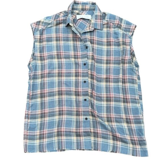 Revolve IRO Jeans Grunge Dally Plaid Button Up Top Tank XS Oversized - Picture 3 of 7